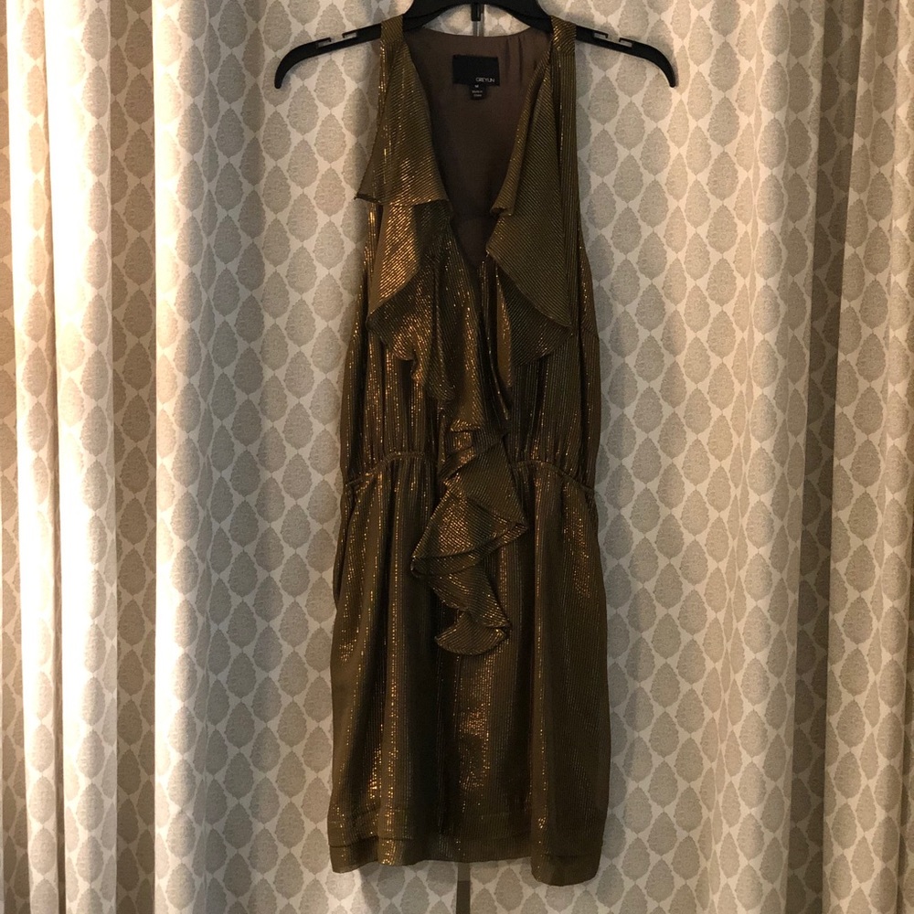 Army green and gold dress